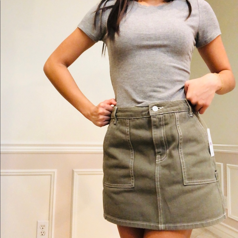PACSUN Olive Carpenter Skirt NWT